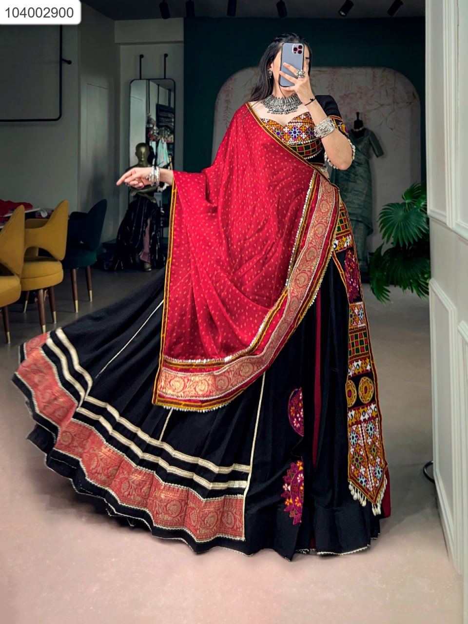 Traditional Embroidered Chaniya Choli with Bandhani Dupatta Set