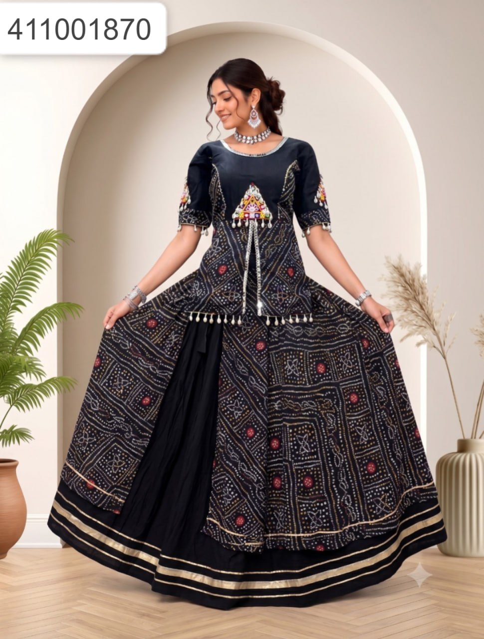 Bandhani Print Jacket Style Lehenga with Flared Ghera Set | Ethnic Wear