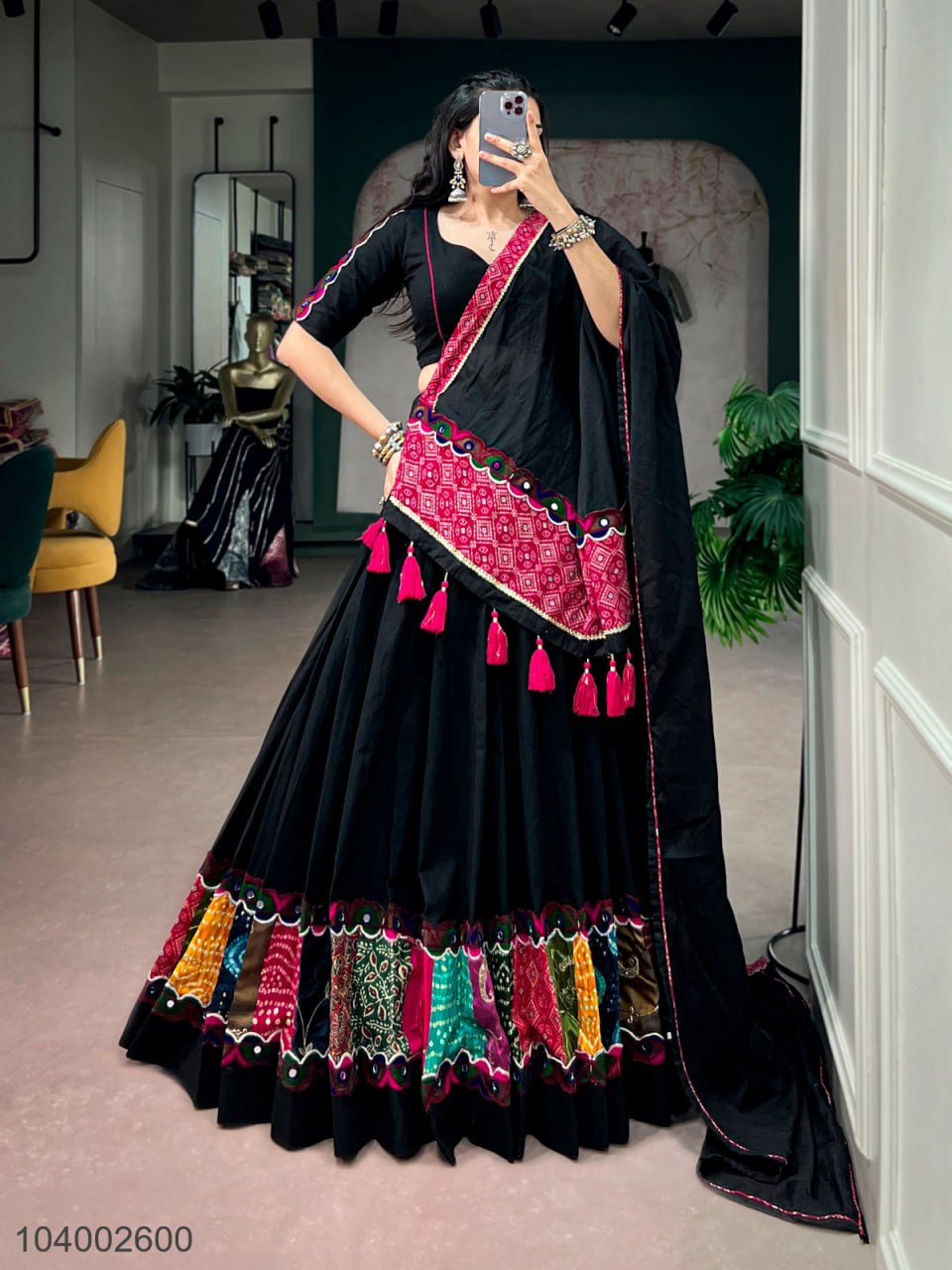 Black Traditional Bandhani & Khatli Work Chaniya Choli / Lehenga Choli