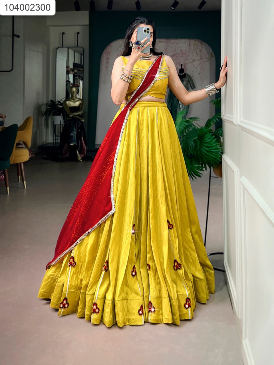 Designer Yellow & Red Mirror-Work Lehenga Set 💃✨ | Festive & Haldi Special