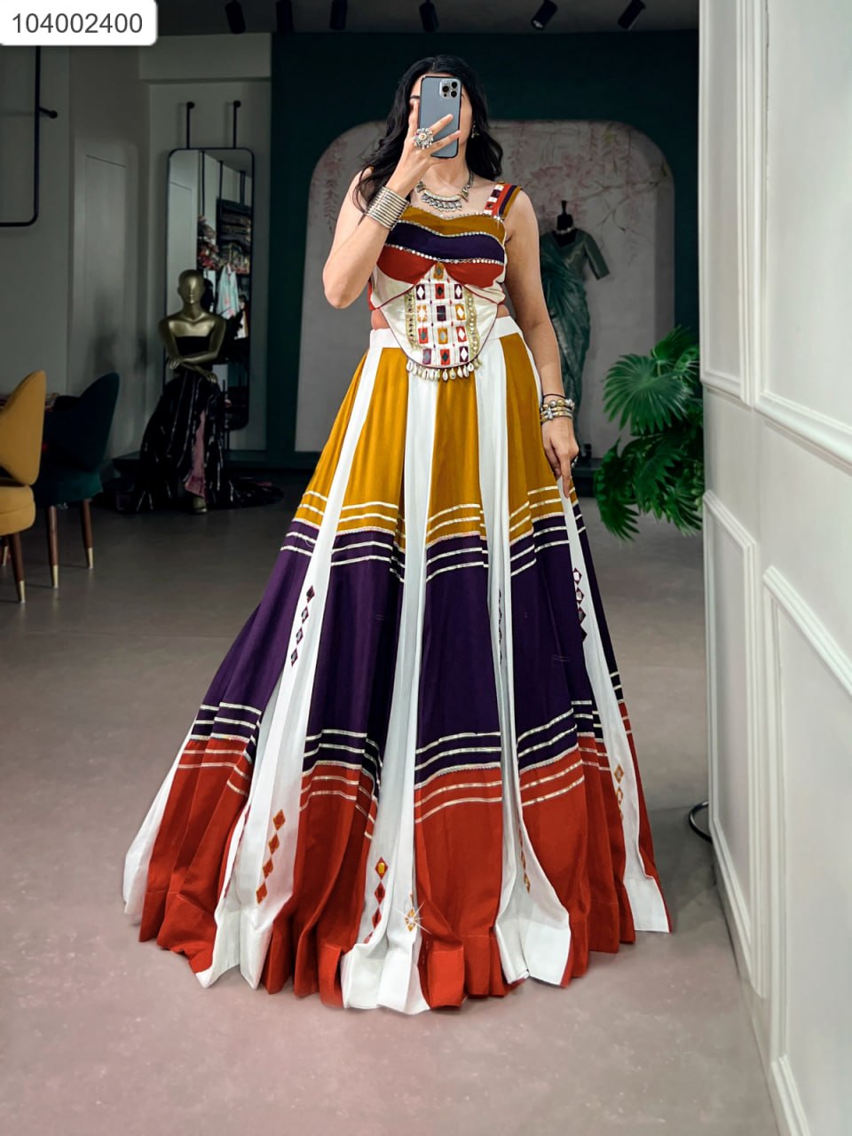 Embroidered Yoke Paneled Long Dress with Mirror Work | Ethnic Wear