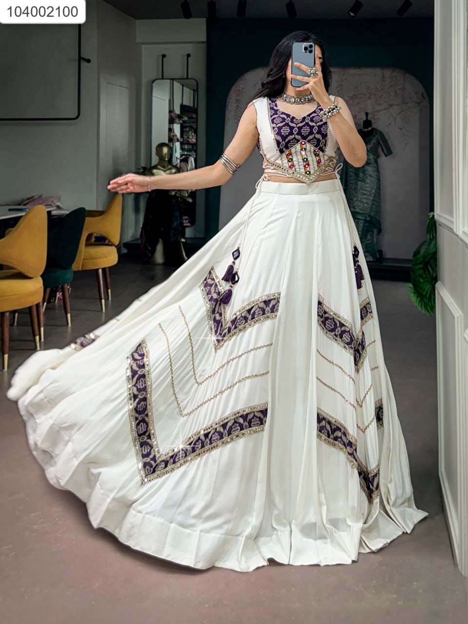 Embroidered Blouse with Flared Paneled Lehenga Set | Ethnic Wear