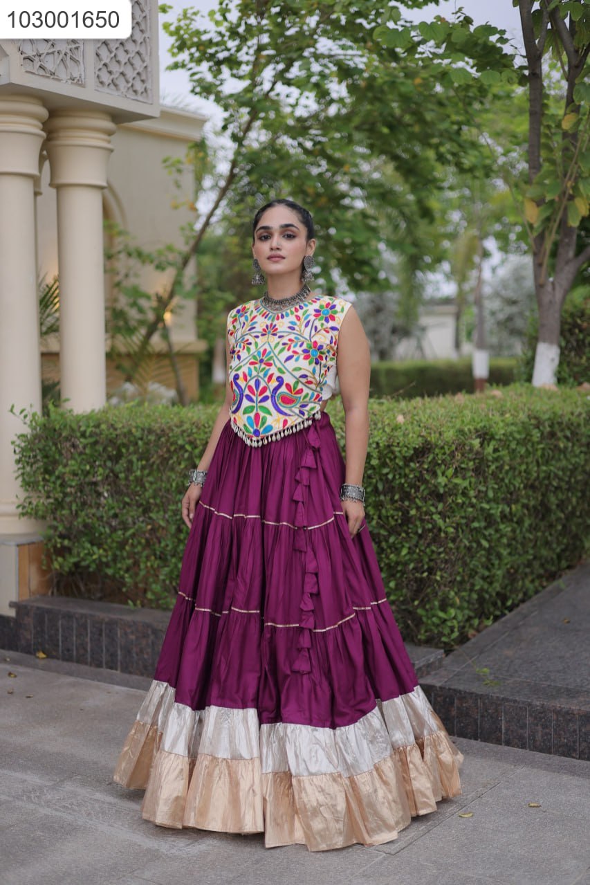 Handcrafted Khatli Work Blouse with Tiered Lehenga Set | Ethnic Wear