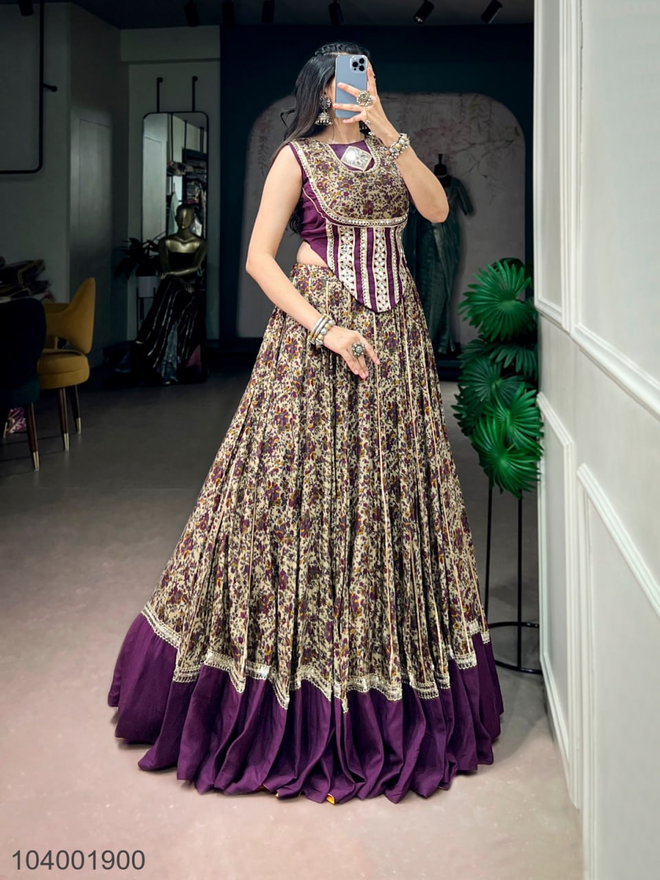 Embroidered Corset Blouse with Printed Ghera Lehenga Set | Ethnic Wear