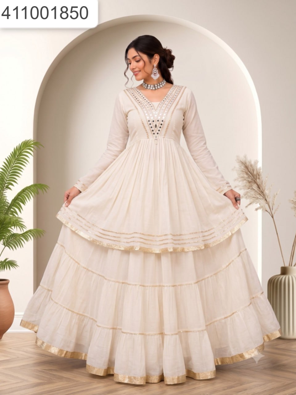 Designer Ivory Mirror-Work Anarkali & Lehenga Set 💃✨ | Festive & Wedding Special